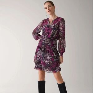 WHBM Printed Clip Dot Blouson Floral Long Sleeve Dress Size XL